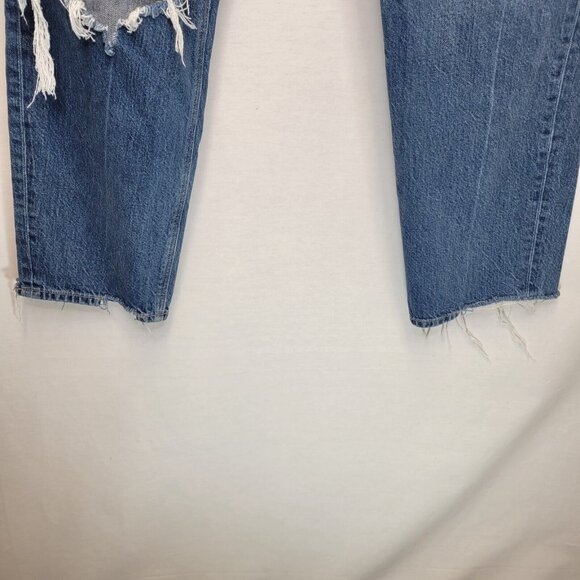 American Eagle Women's Size 16 Jeans Mom Jean Distressed Raw Hem - Picture 5 of 10
